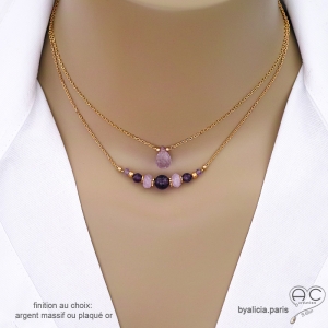 bijou créateur collier ras du cou choker violet en pierre semi-précieuse améthyste fait sur mesure à la main en France