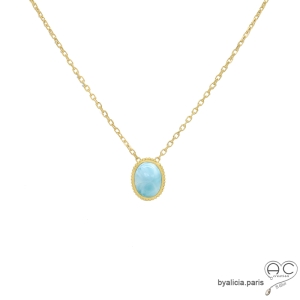 Collier avec pendentif en larimar sur une chaîne en vermeil, création by Alicia