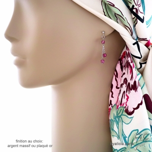 boucles d'oreilles roses femme en pierre tourmaline rose et argent