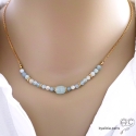 Collier aigue-marine, plaqué or, pierre semi-précieuse bleue, fait man, création by Alicia