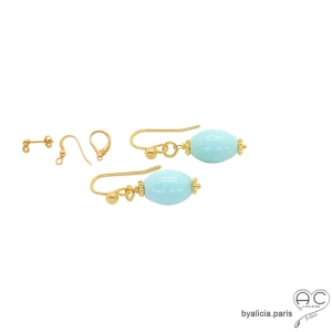 boucles d'oreilles pendantes en plaqué or et pierre amazonite