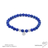 bracelet femme ou homme en lapis-lazuli et argent massif, élastique