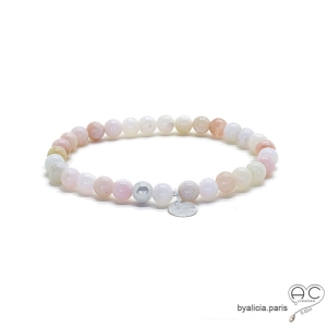 pierre opale rose bracelet argent et pierre naturelle sur élastique homme femme fait sur mesure