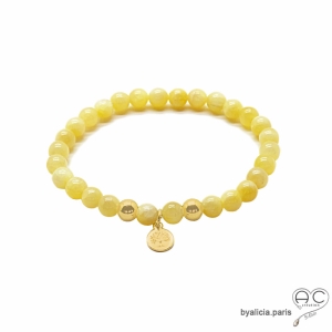 bracelet jaune en jade et plaqué or femme homme fabriqué à la main en France