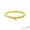 bracelet jaune unisex en jade miel et plaqué or sur élastique fait main sur mesure en France