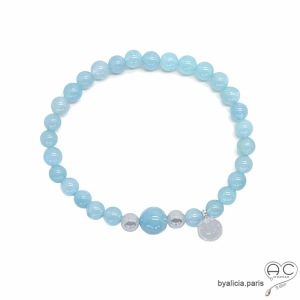 bracelet bleu claire homme ou femme en pierre aigue-marine et argent fait sur mesure