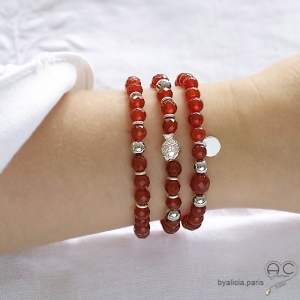 bracelet créateur pour femme et homme en pierre naturelle orange cornaline et argent fait sur mesure en France