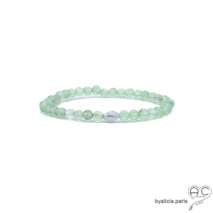 préhnite et argent massif bracelet femme en pierre naturelle verte claire sur élastique fait sur mesure