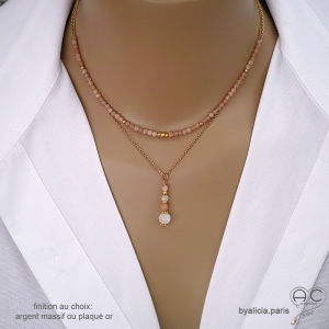 Collier avec pendentif en pierre de lune sur une chaîne fine, fait main, création by Alicia