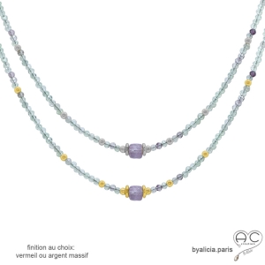 ras de cou femme en pierre fluorite vermeil ou argent collier fait main sur mesure en France