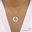 Pendentif arbre de vie en argent massif, médaille gravé et ajouré, collier