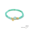 Bracelet calcédoine agua et chrysoprase, pierres fines vertes pampille plaqué or, femme, bohème, gipsy, création by Alicia