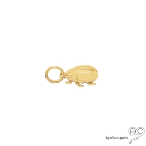 Scarabée petit pendentif en plaqué or, porte-bonheur, collier, femme