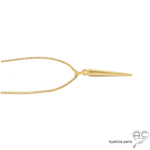 Collier pendentif SPIKE pointe en plaqué or, tendance, rock chic