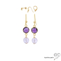 Boucles d\'oreilles améthyste, plaqué or, fait main, création by Alicia