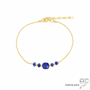 Bracelet lapis-lazuli sur une chaîne en plaqué or, pierre naturelle bleue, fait main, création by Alicia