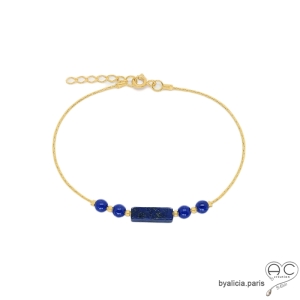 Bracelet lapis-lazuli sur une chaîne en plaqué or, pierre naturelle, fait main, création by Alicia