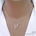 Collier, sautoir, chaîne argent massif grands maillons ovales, fermoir toggle, création by Alicia