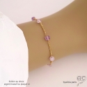 Bracelet améthyste cube parsemée sur une chaîne fine plaqué or ou argent, pierre naturelle, création by Alicia