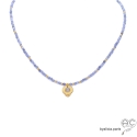 Collier tanzanite, ras de cou fin avec une médaille vintage, pierre naturelle, plaqué or, fait main, création by Alicia