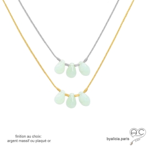 Collier  serpentine, pierre naturelle verte, trois gouttes sur une chaîne fine, fait main, création by Alicia