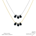 Collier onyx noire, pierre naturelle, trois gouttes sur une chaîne fine, fait main, création by Alicia