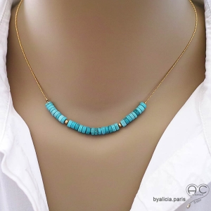 ras de cou femme turquoise reconstituée sur une chaîne en plaqué or fait main création by Alicia