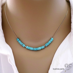 Collier turquoise ras de cou femme pierre turquoise sur une chaîne en argent 925 rhodié fait main création by Alicia