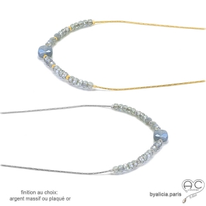 pierre semi-précieuse labradorite collier ras de cou fait sur mesure à la main