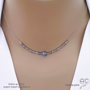 collier ras du cou femme en labradorite argent ou plaqué or