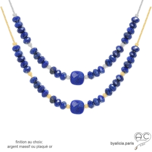 ras de cou bleu pierre naturelle lapis-lazuli chaîne plaqué or ou argent fait main en France