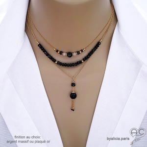 bijoux créateur collier ras de cou noir femme en pierres naturelles noires fabriqué à la main en France