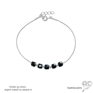 pierre spinelle noire et argent massif bracelet noir femme fait main en France