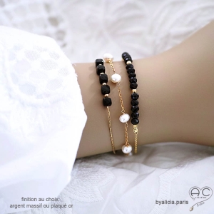 bijoux créateur bracelet noire femme en pierre semi-précieuse spinelle noire