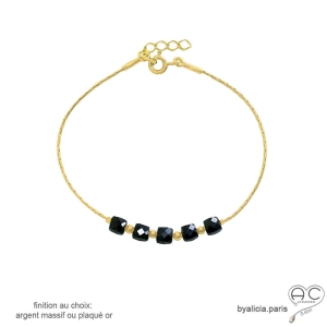 pierre spinelle noire et plaqué or massif bracelet noir femme fait main en France