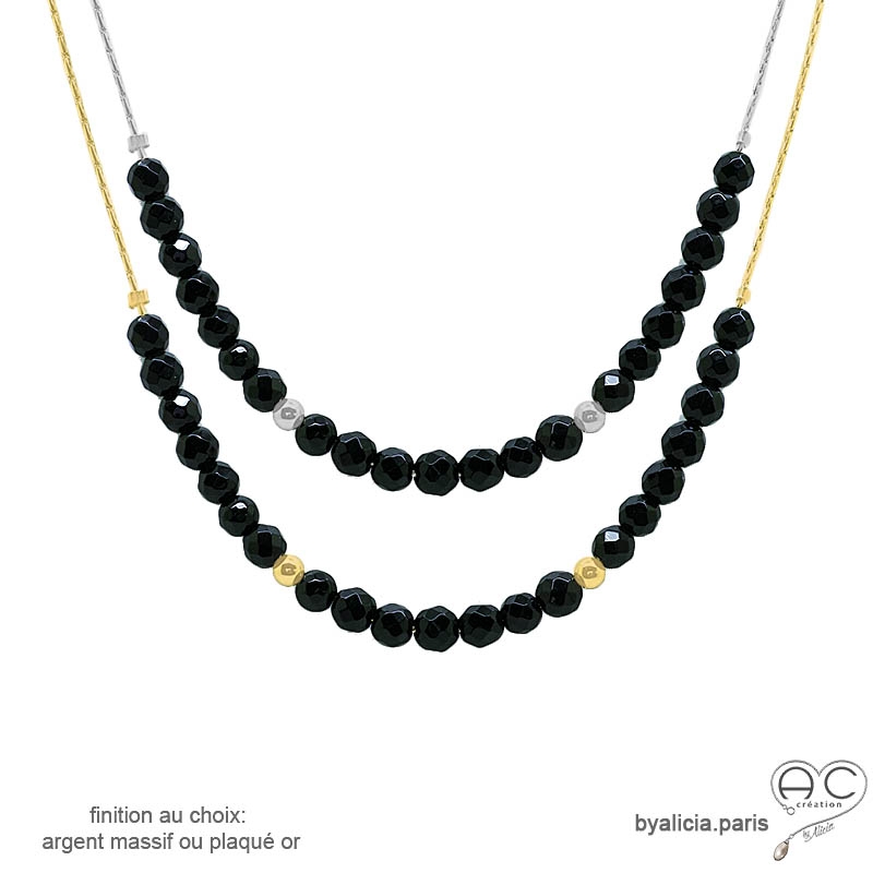 Ras de cou onyx noire sur une chaîne en plaqué or ou argent, fait main, création by Alicia