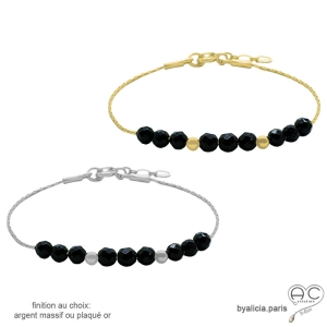 Bracelet onyx noire sur une chaîne fine en plaqué or ou argent, fait main, création by Alicia