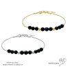 Bracelet onyx noire sur une chaîne fine en plaqué or ou argent, fait main, création by Alicia