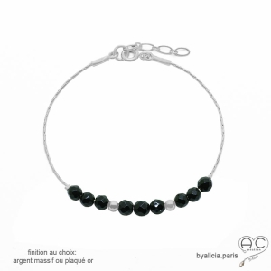 bracelet noir femme pierre onyx noire et argent fabriqué à la main en France