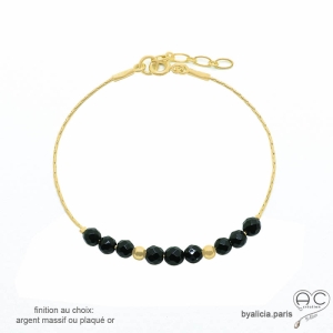 bracelet noir femme pierre onyx noire et plaqué or fabriqué à la main en France