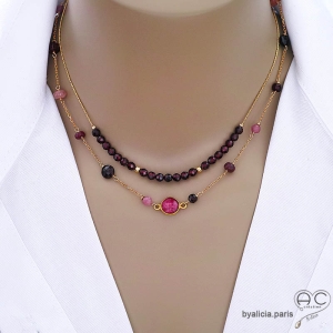 bijoux créateur collier ras de cou rouge femme en pierres naturelles rouges et plaqué or fabriqué à la main en France