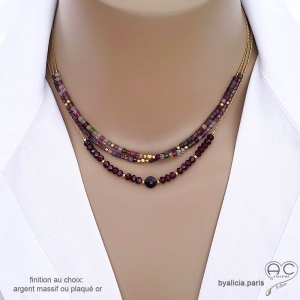 bijoux créateur collier ras de cou rouge bordeaux femme en pierres naturelles rouges et plaqué or fabriqué à la main en France