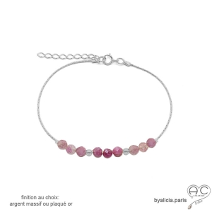 bracelet rose femme pierre naturelle tourmaline rose et argent fabriqué à la main en France