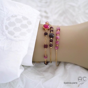 bijoux créateur bracelet rose femme en pierre semi-précieuse tourmaline fait main sur mesure