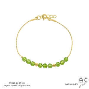 bracelet vert femme pierre naturelle verte péridot et plaqué or fabriqué à la main en France