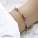 Bracelet en topaze bleue, peridot et tourmaline rose, pierres fines, bohème chic, création by Alicia