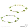 bracelet vert femme en pierre péridot sur une chaîne fine plaqué or ou argent fait sur mesure