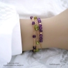 bracelet créateur en pierres semi-précieuses verte et violette plaqué or fait à la main sur mesure en France