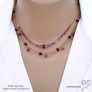 bijoux créateur en pierres semi-précieuses collier ras de cou améthyste violet femme fabriqué à la main en France