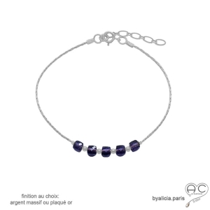 bracelet fin violet femme en améthyste sur chaîne fine en argen fait à la main en France